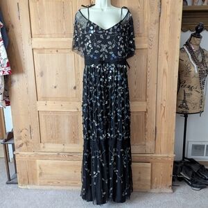 NWT Adrianna Papell Beaded Long Dress Maxi Embellished Black Sz 14 Formal